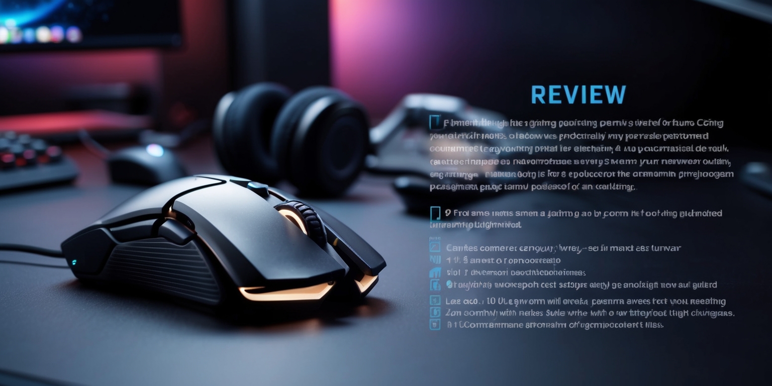 A sleek, high-performance gaming mouse peripheral is positioned on a modern desk, with a subtle glow emanating from its customizable backlighting, alongside a detailed review text that highlights its ergonomic design, customizable controls, and advanced sensor capabilities, with various connectivity options such as Bluetooth, 2.4GHz wireless, and USB-C wired cables neatly arranged in the background, emphasizing the device's versatility and potential for future upgrades, with a blurred background of a gamer's setup, including a monitor, keyboard, and headset, to focus attention on the mouse's sleek lines, angular shape, and premium materials.