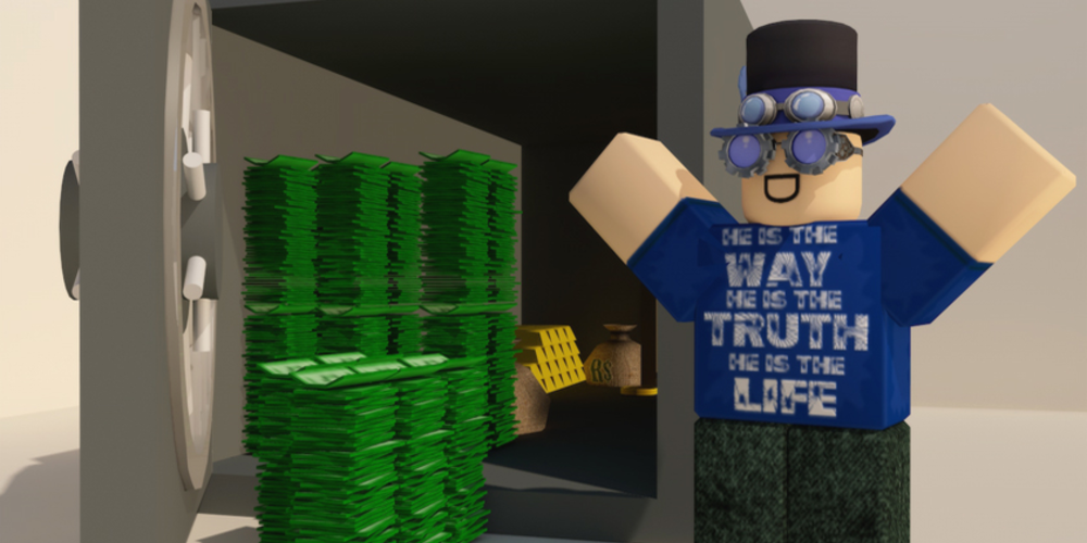 Robux and man in hat